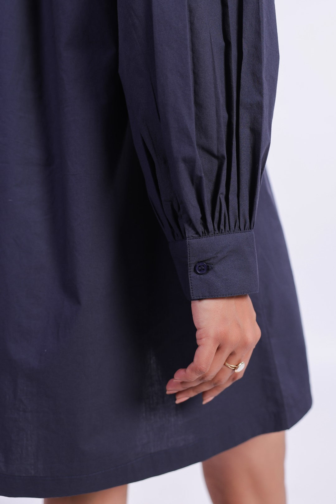 Women's Navy Solid Cotton Dress