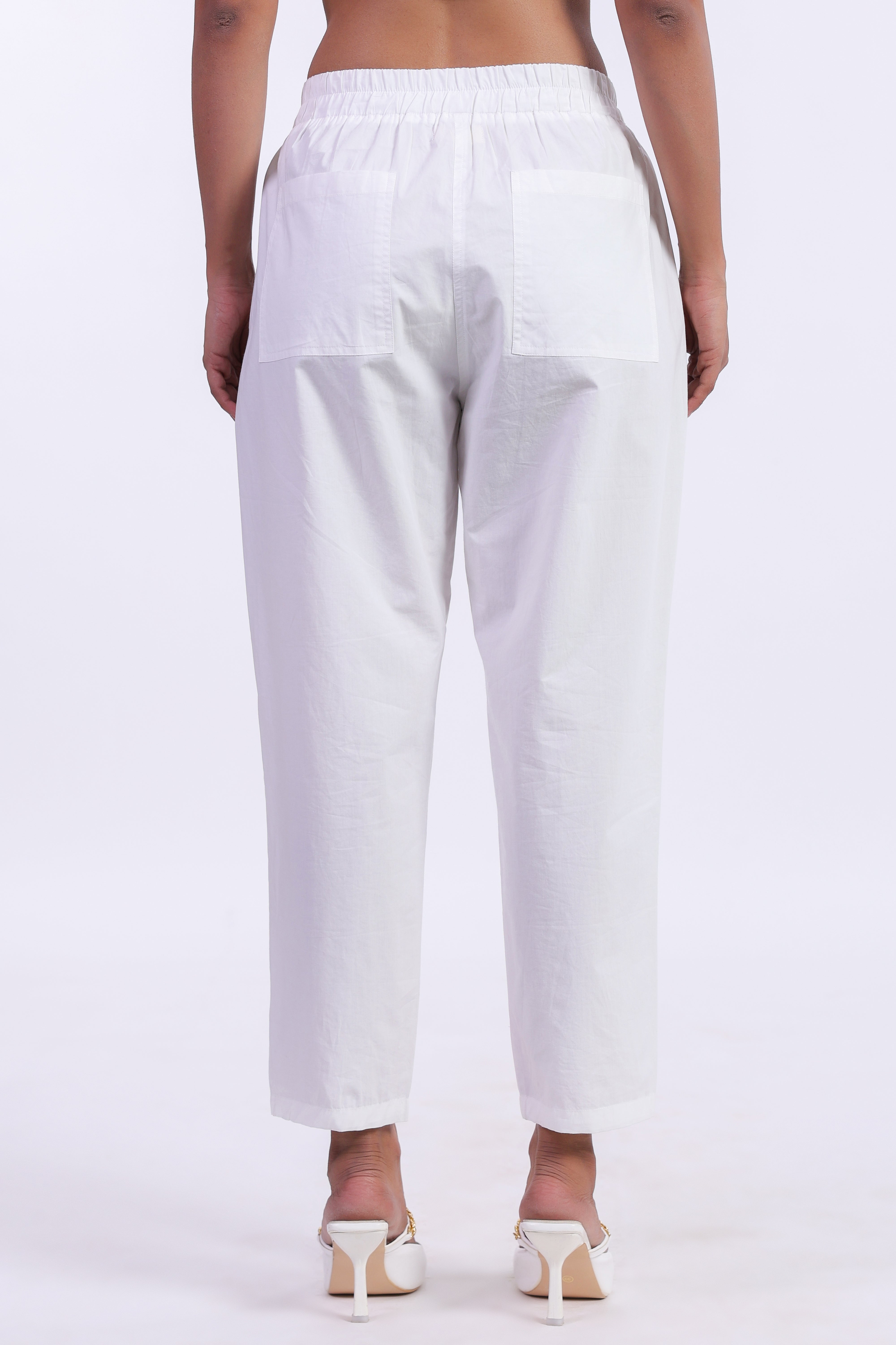 Women White Cotton Trouser