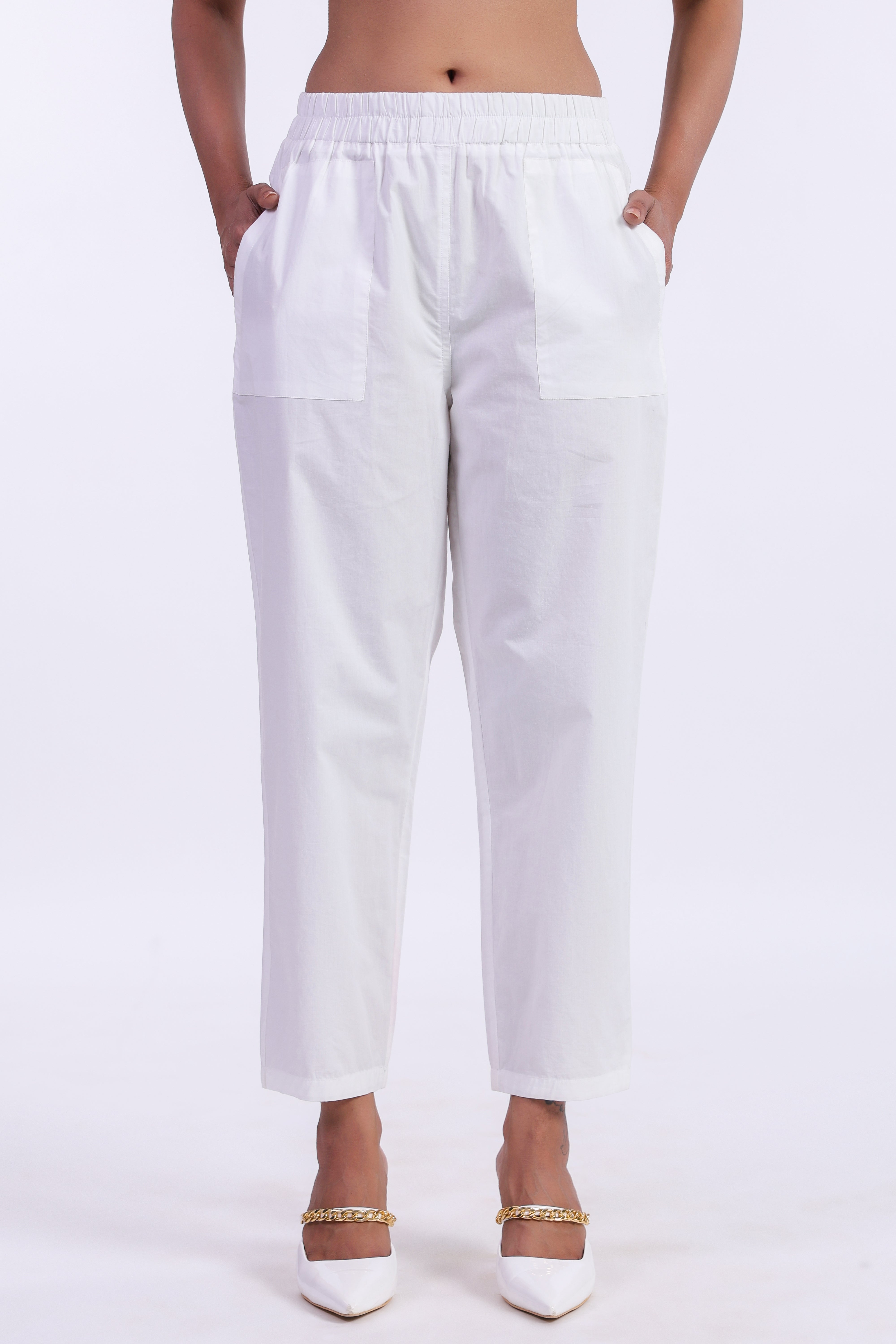 Women White Cotton Trouser
