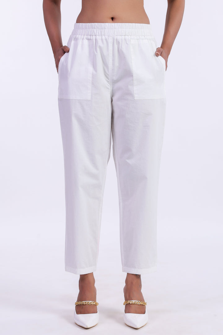 Women White Cotton Trouser