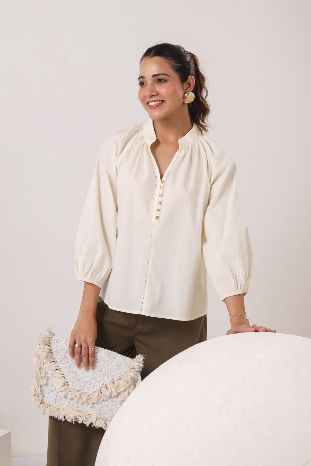 Women’s Off-White Cotton Poplin Top