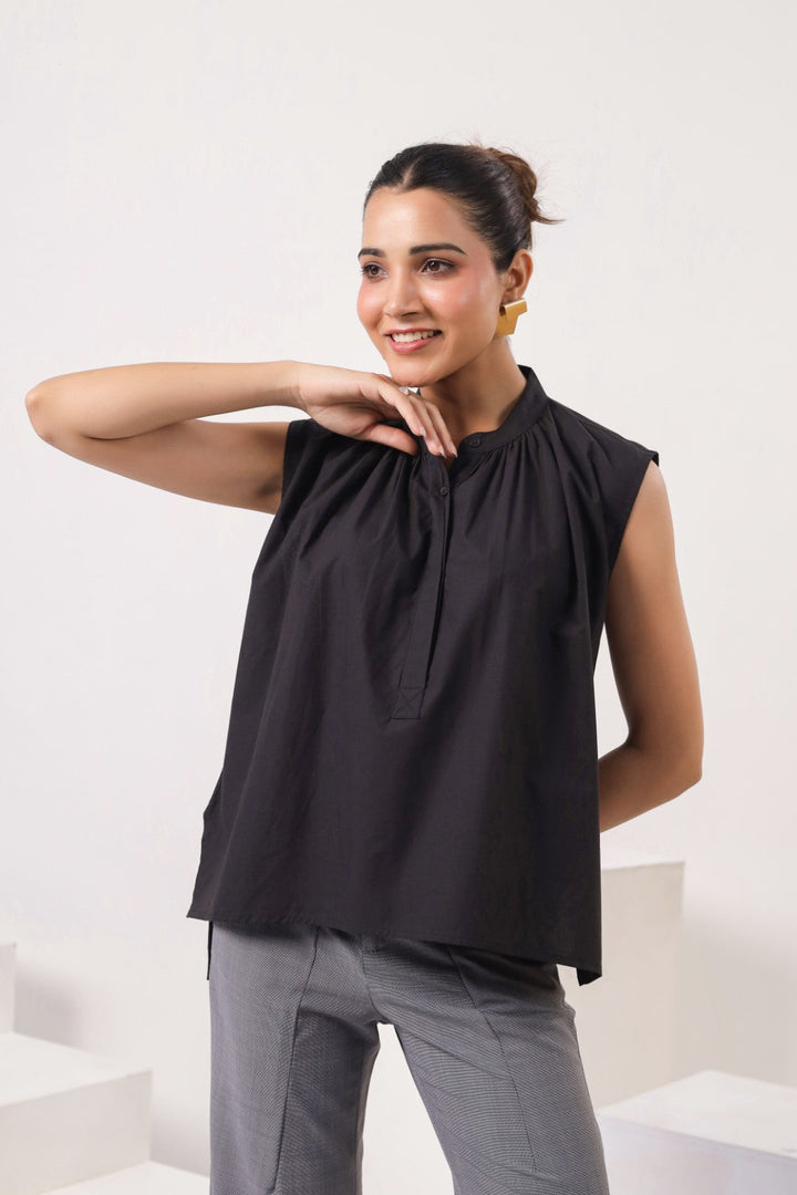 Women’s Black Cotton Poplin Top