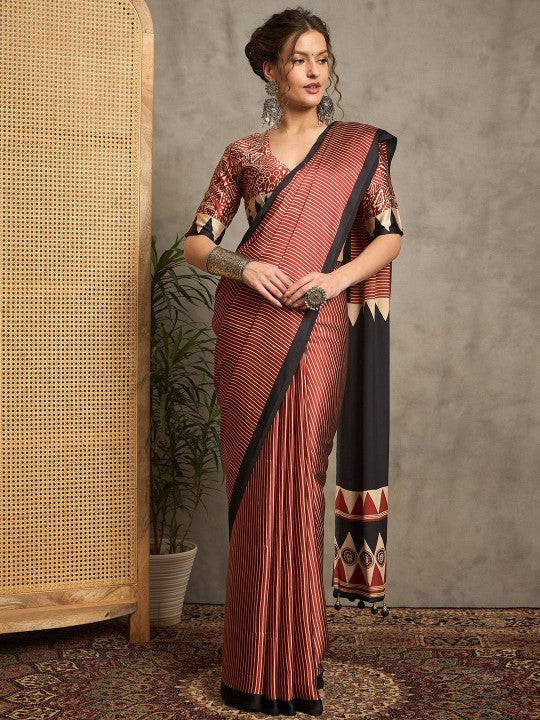 Ajrak Crepe Block Print Sarees 410