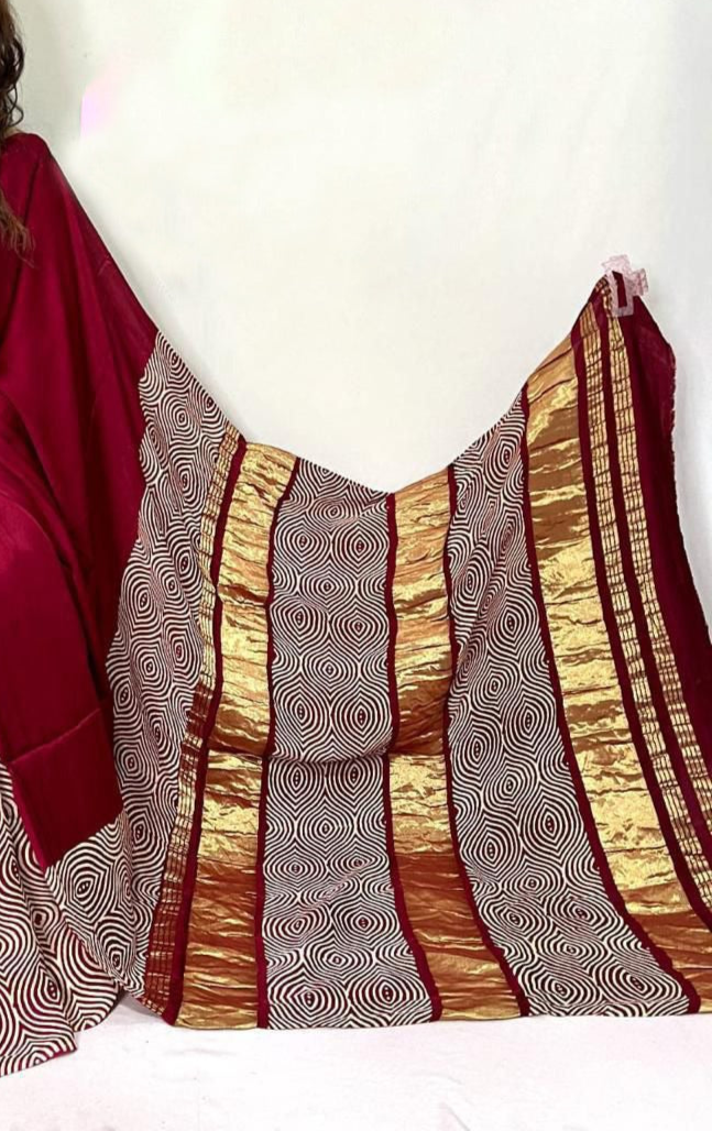 Maroon Ajrakh Patli Pallu with Zari Pallu Saree
