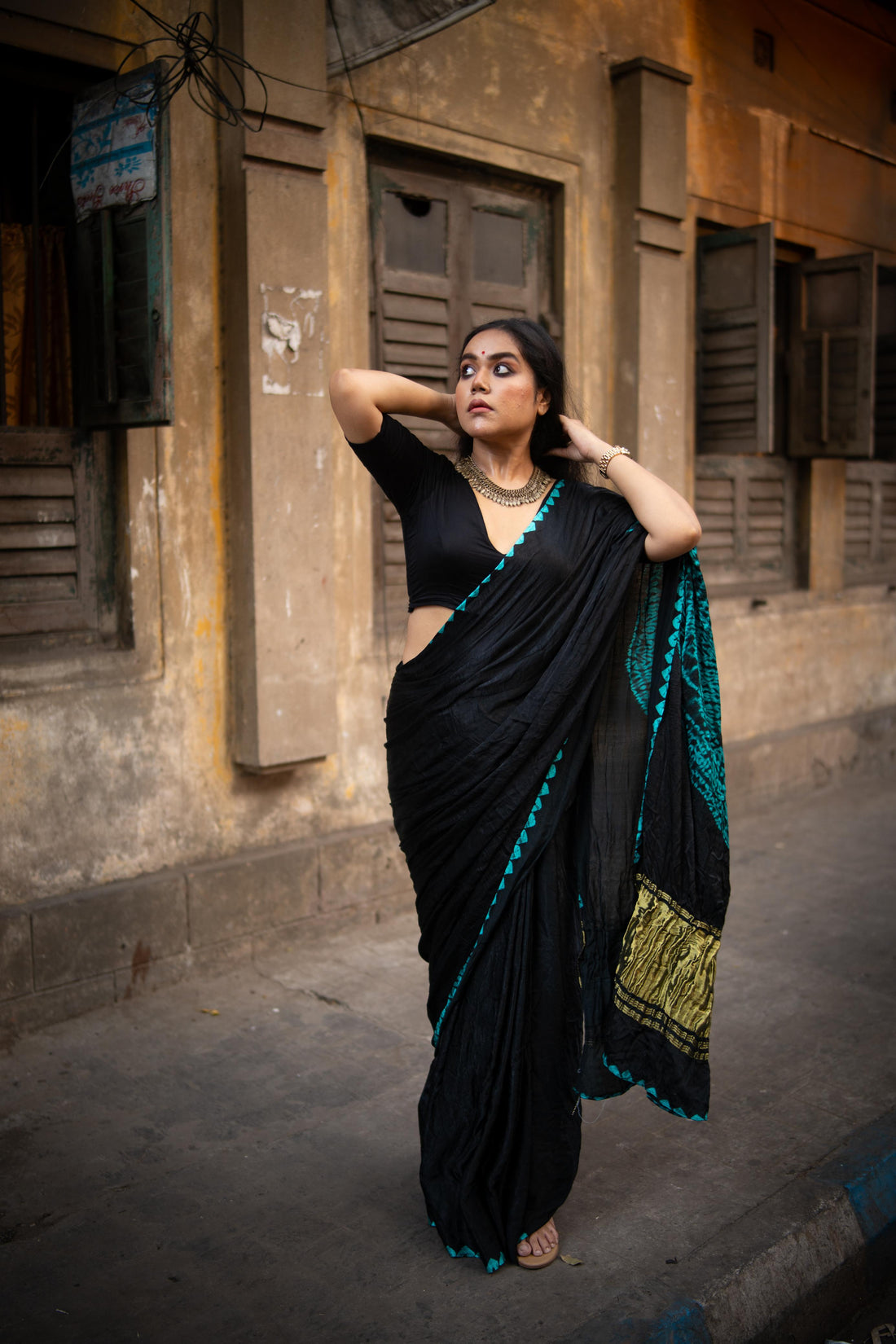 Black Shibori Bandhni Border Pure Modal Silk Plain Saree