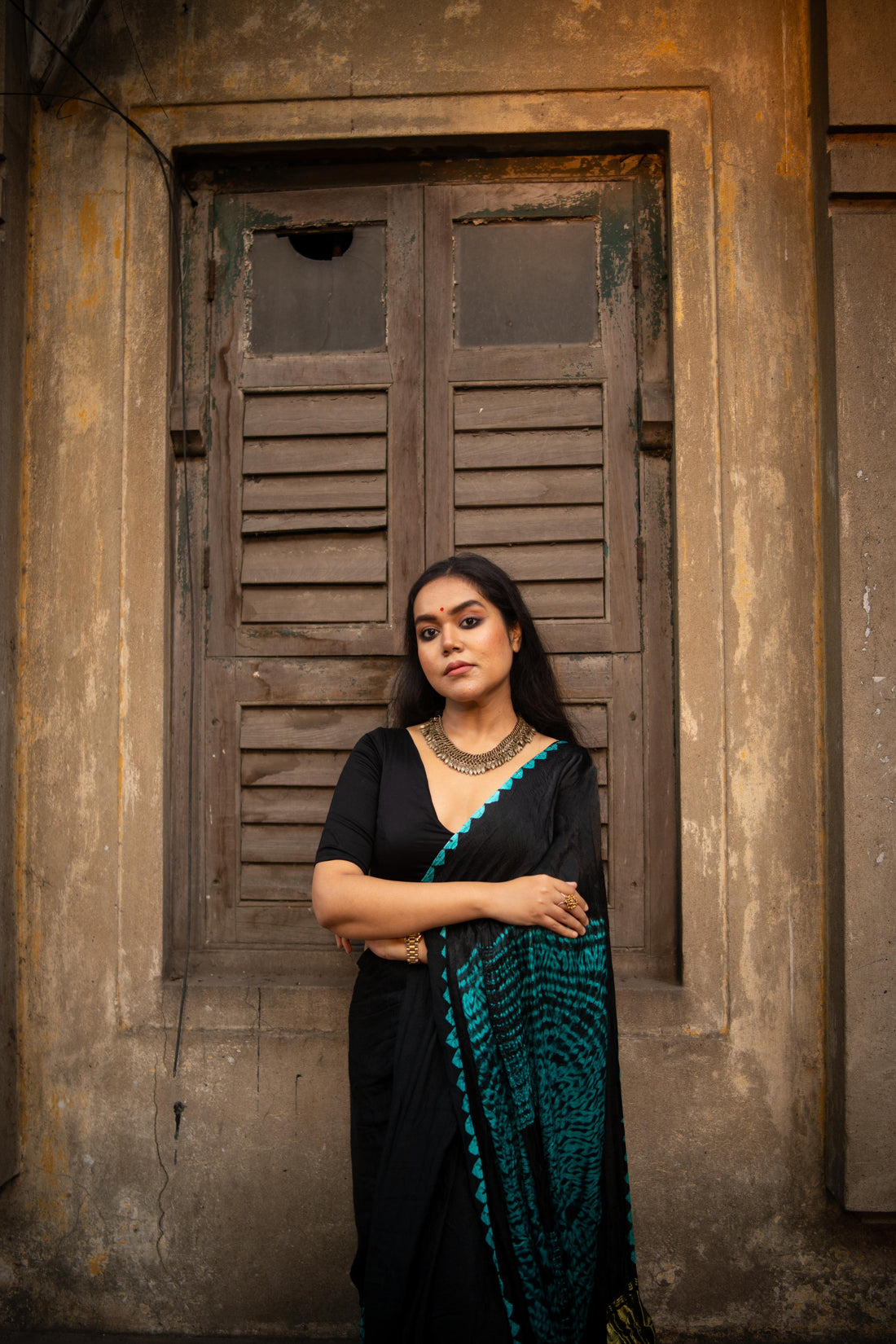 Black Shibori Bandhni Border Pure Modal Silk Plain Saree