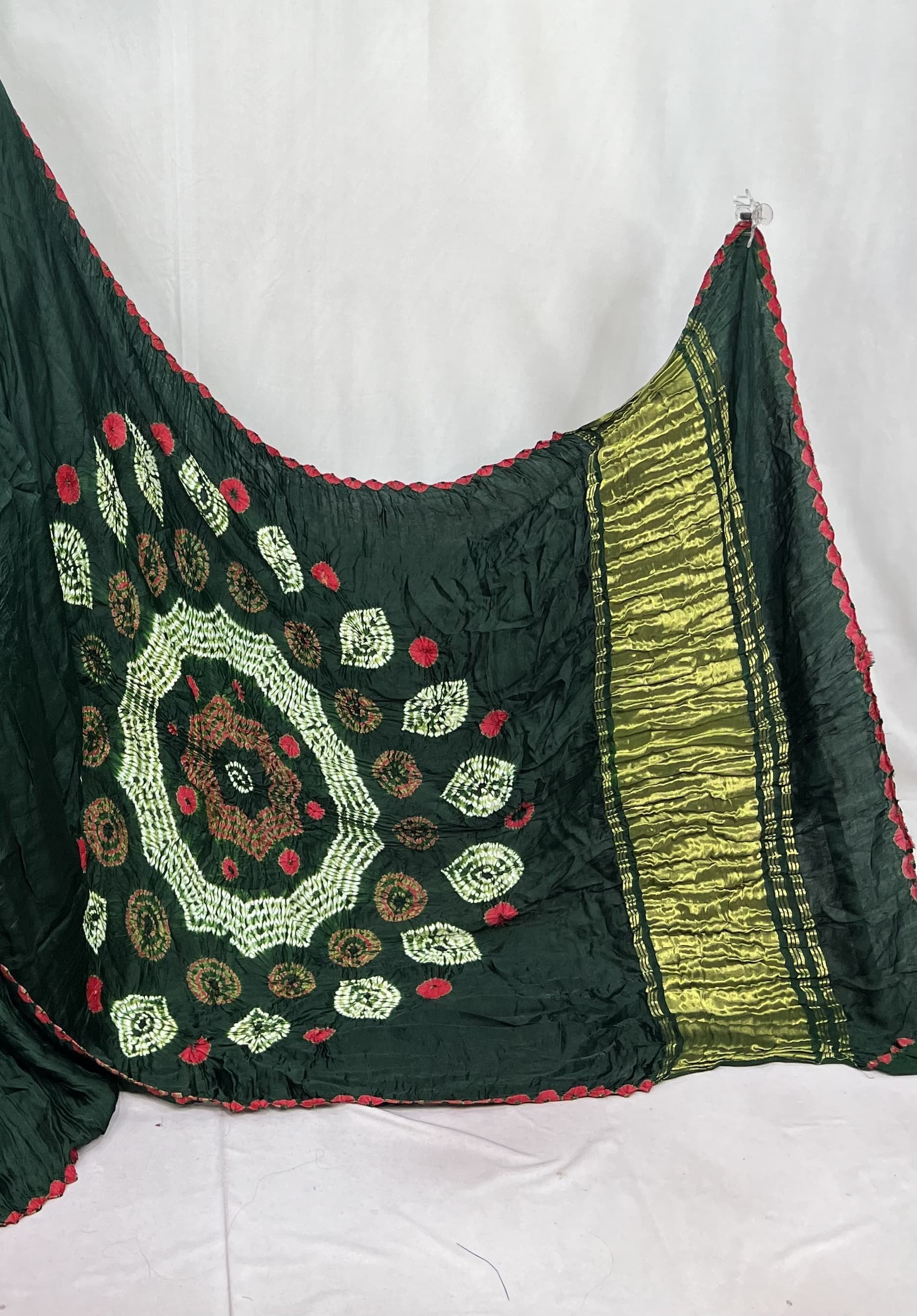 New Fancy Green Shibori Bandhni Border Pure Modal Silk Plian Saree