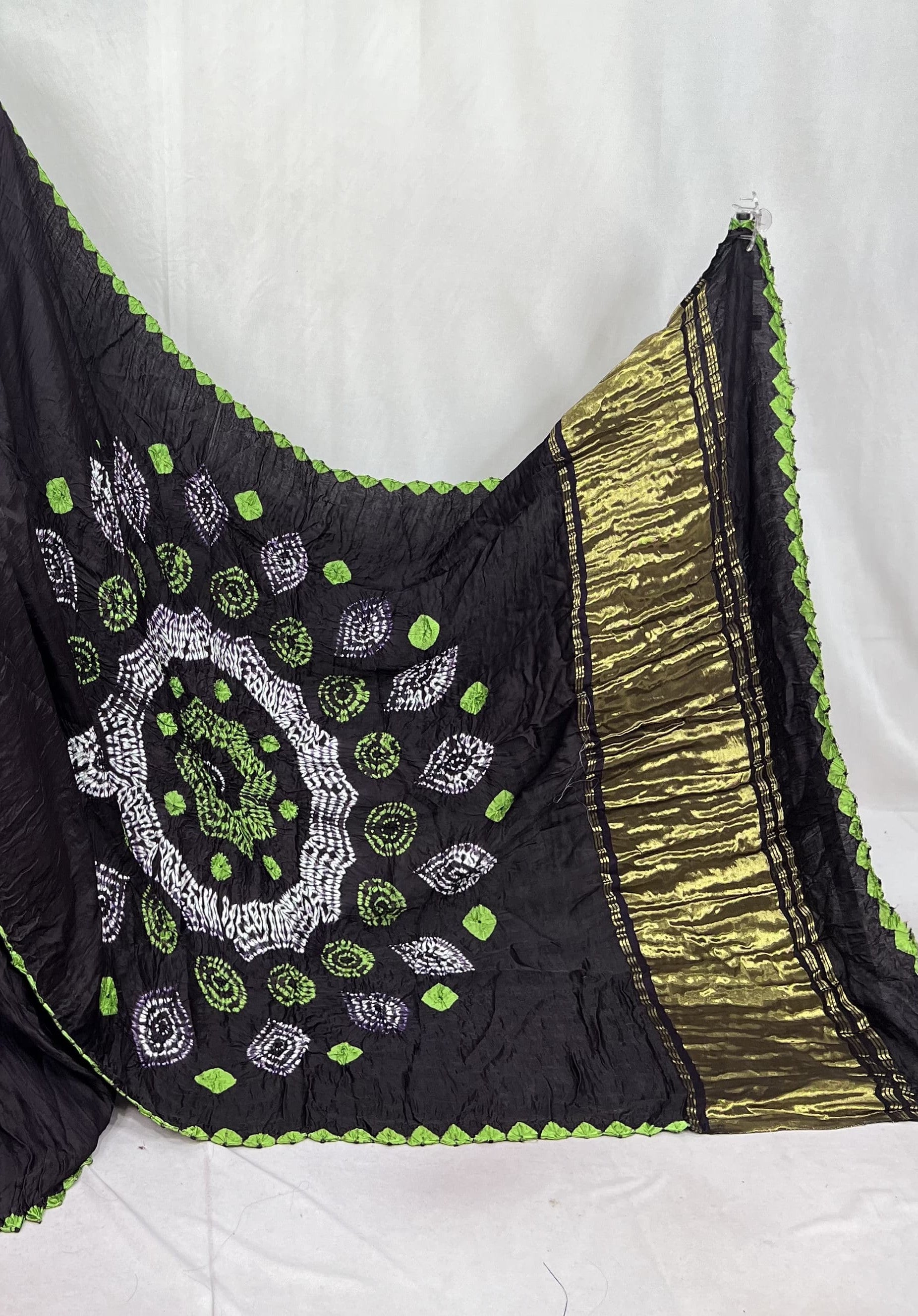 New Fancy Black Shibori Bandhni Border Pure Modal Silk Plian Saree