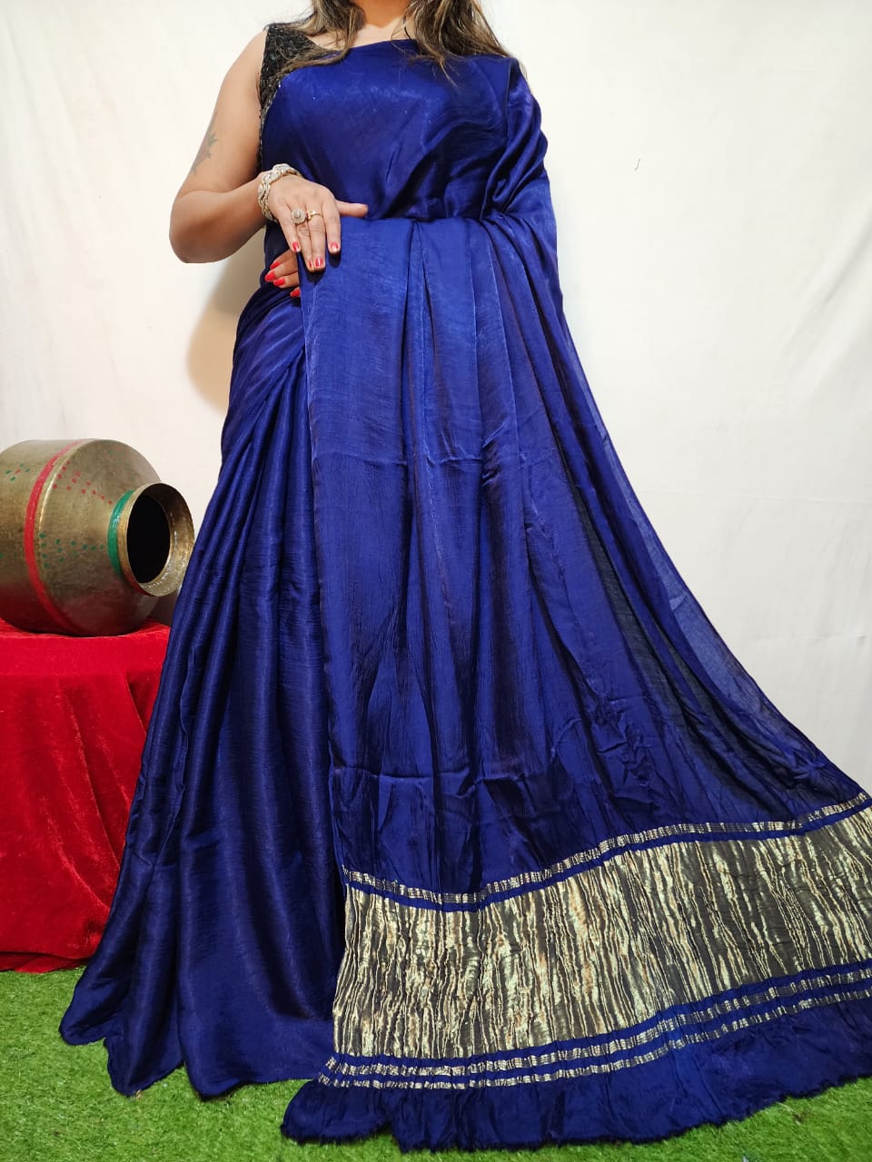 Blue Plain Pure Modal Gajji Silk Saree With Zari Pallu Natural dyeing Saree-22