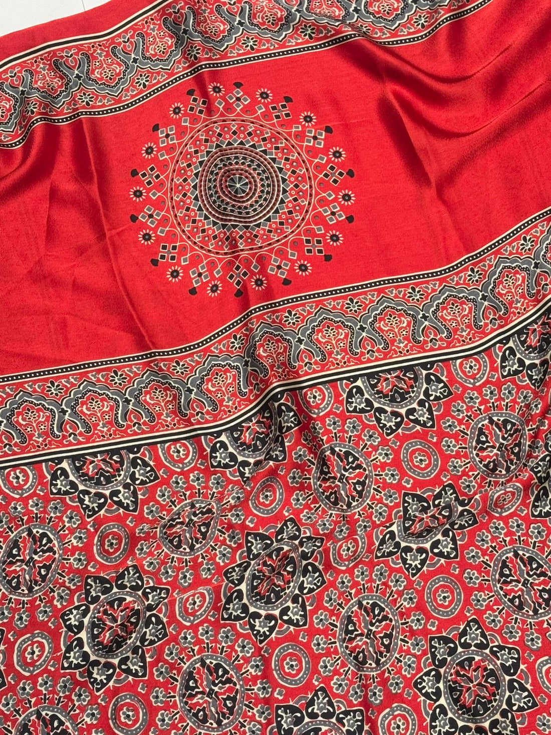 Eleboro Black Striped Ajrakh Hand-Printed Modal Silk Saree