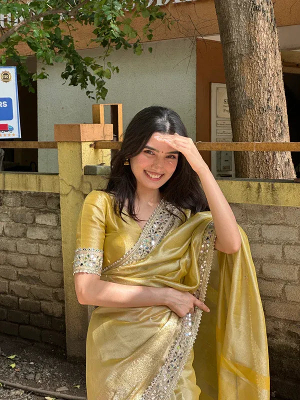 Banarasi Rajkumari Mirror Work Tissue Silk Saree