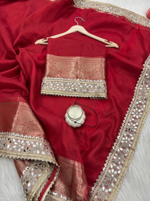 Banarasi Rajkumari Mirror Work Tissue Silk Saree