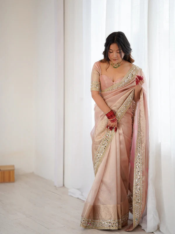 Banarasi Rajkumari Mirror Work Tissue Silk Saree