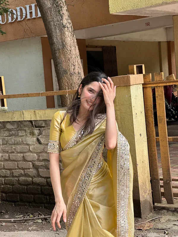 Banarasi Rajkumari Mirror Work Tissue Silk Saree