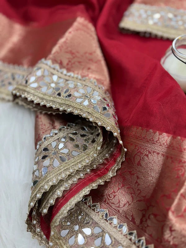 Banarasi Rajkumari Mirror Work Tissue Silk Saree