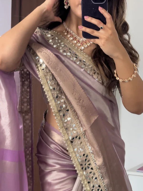 Banarasi Rajkumari Mirror Work Tissue Silk Saree