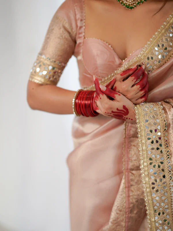 Banarasi Rajkumari Mirror Work Tissue Silk Saree