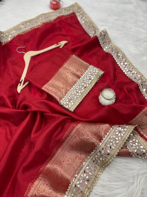 Banarasi Rajkumari Mirror Work Tissue Silk Saree