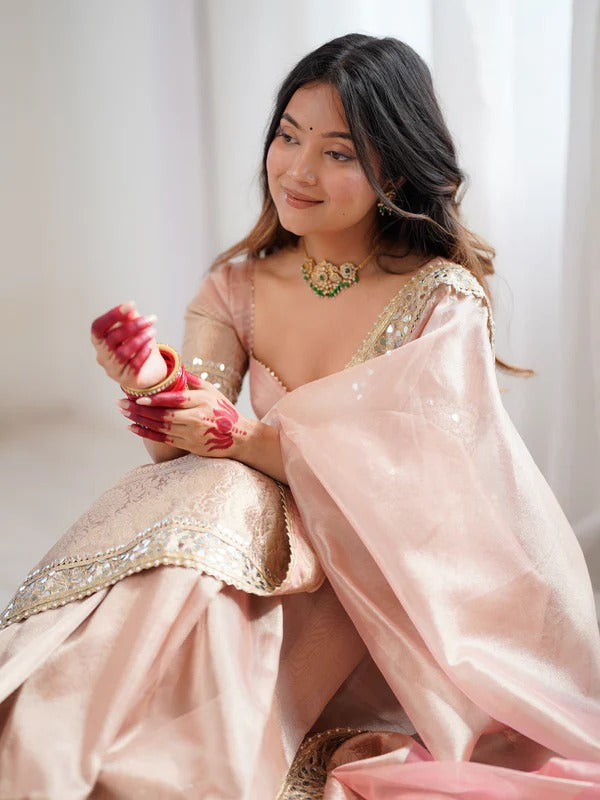 Banarasi Rajkumari Mirror Work Tissue Silk Saree