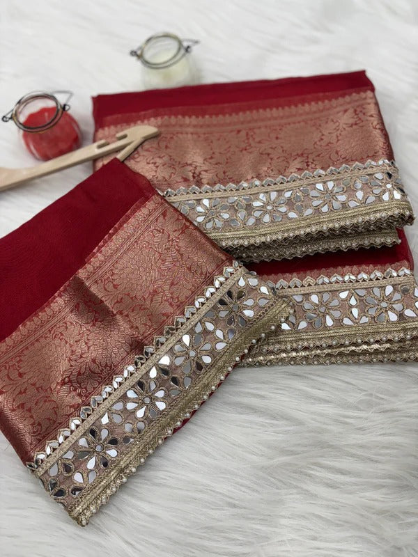 Banarasi Rajkumari Mirror Work Tissue Silk Saree