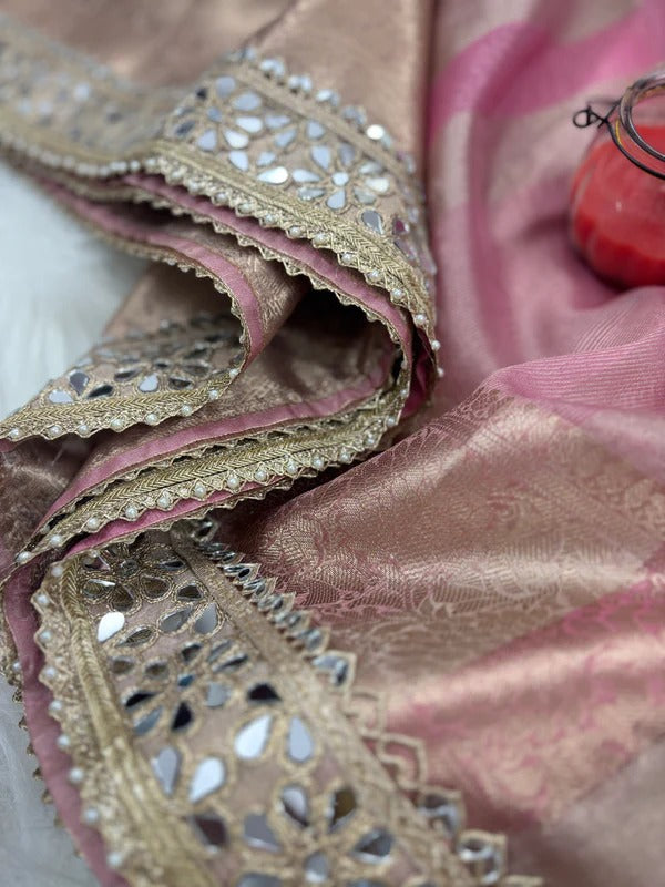 Banarasi Rajkumari Mirror Work Tissue Silk Saree