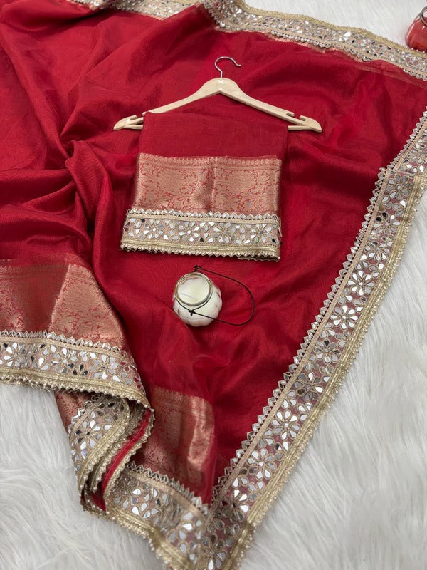 Banarasi Rajkumari Mirror Work Tissue Silk Saree