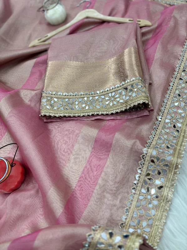 Banarasi Rajkumari Mirror Work Tissue Silk Saree