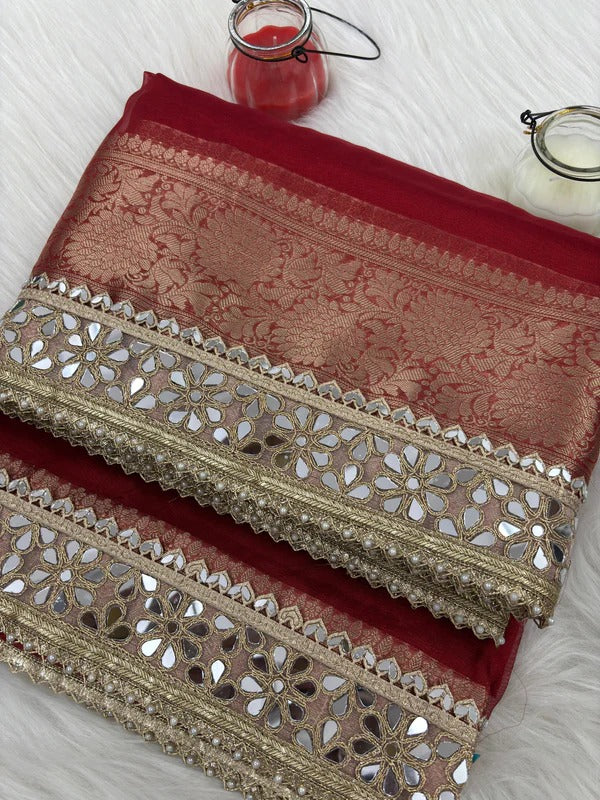 Banarasi Rajkumari Mirror Work Tissue Silk Saree