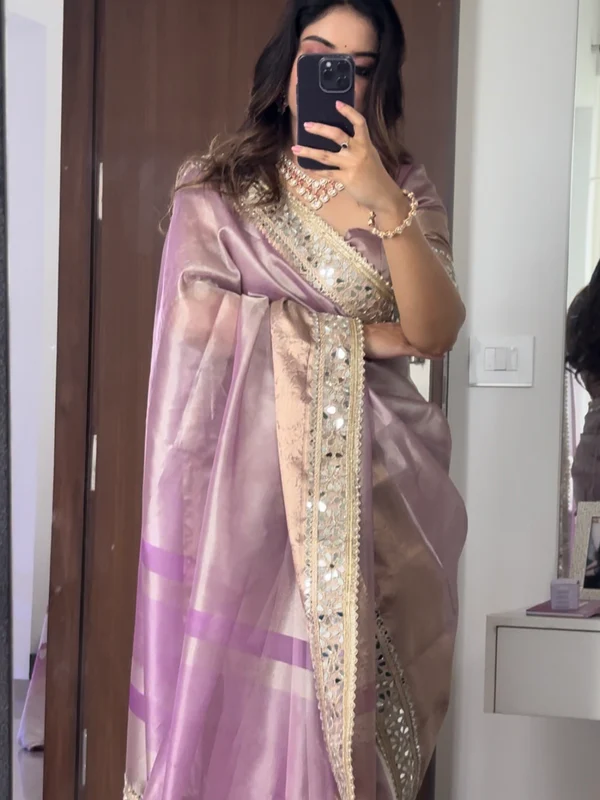 Banarasi Rajkumari Mirror Work Tissue Silk Saree