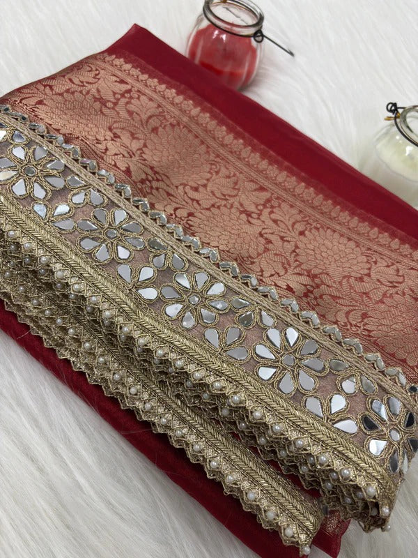 Banarasi Rajkumari Mirror Work Tissue Silk Saree