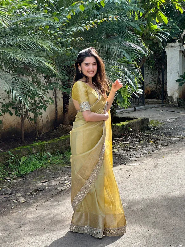 Banarasi Rajkumari Mirror Work Tissue Silk Saree