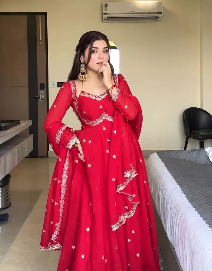 Classic Red Anarkali Suit Set