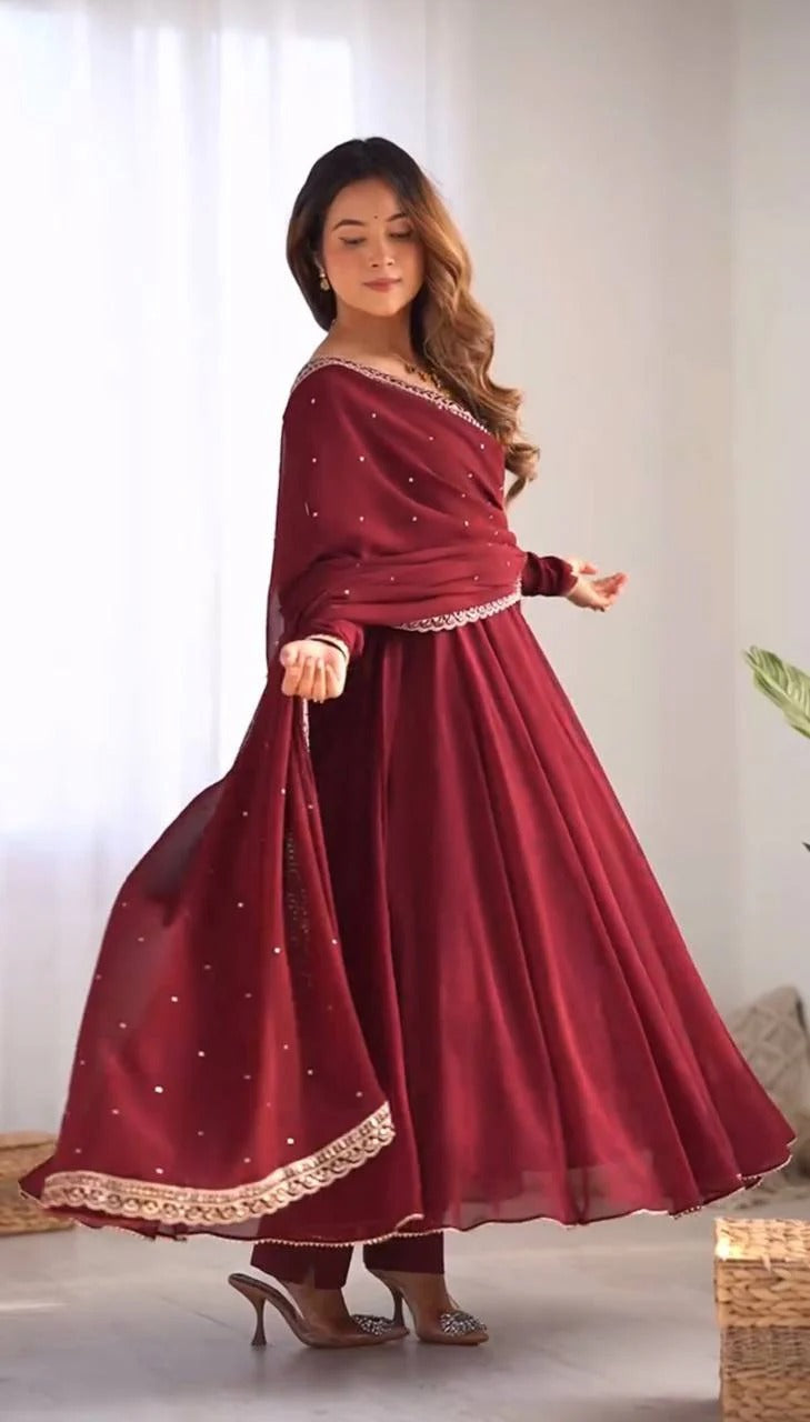 Elegant Maroon Anarkali Suit Set