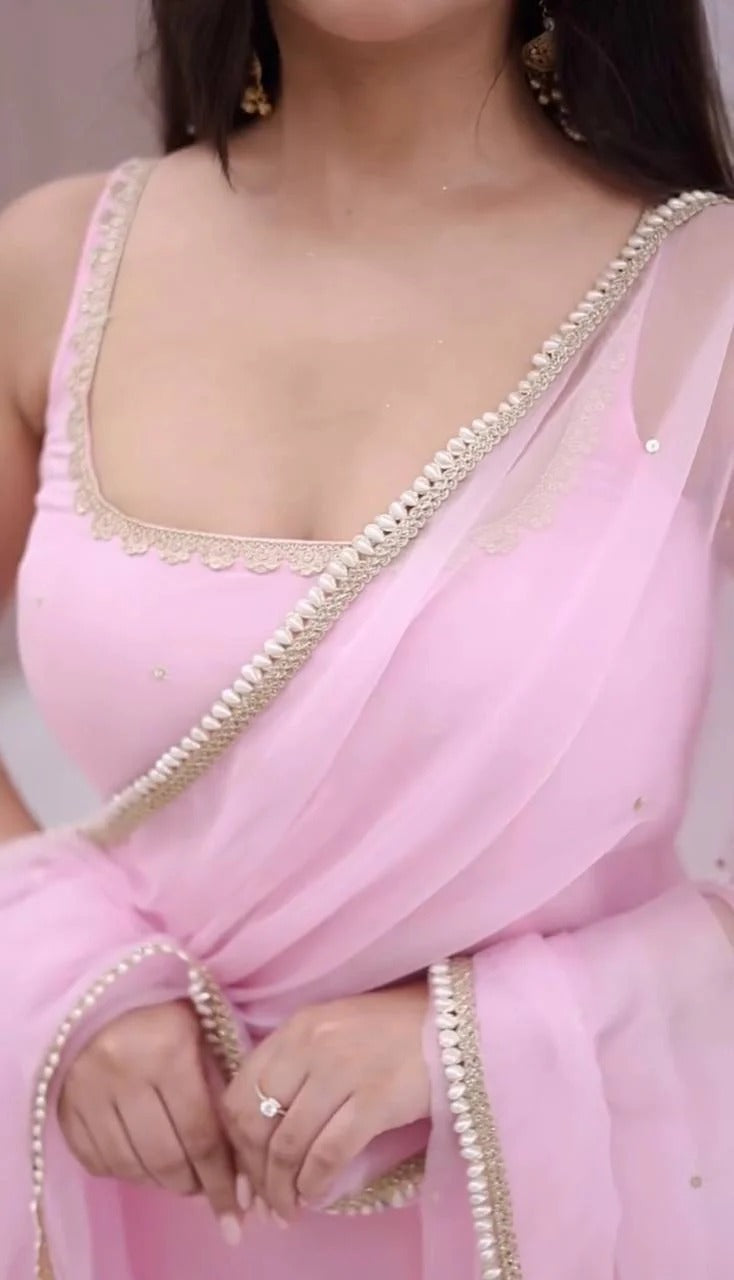 Elegant Pink Georgette Gown with Pant & Dupatta