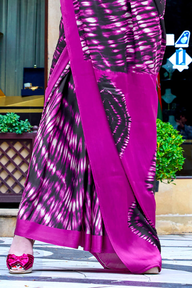 Exclusive Magenta Printed Satin Crepe Silk Saree