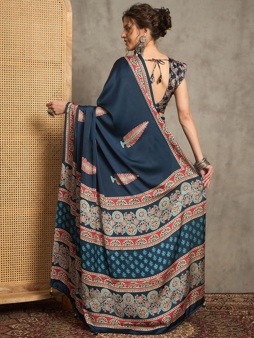 Ajrak Crepe Block Print Sarees 412